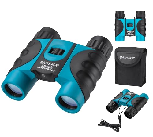 Barska 10x25 Waterproof Binoculars – Compact Blue Binoculars for Bird Watching, Hiking & Sightseeing – BK-7 Roof Prism, Fully Coated Optics, Fogproof, Rubber Armored