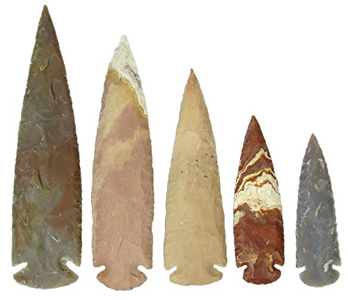 HARMONIZE Reiki Healing Crystal Handmade Natural Indian Agate Stone Set of 5 Arrowhead Spearhead Agate (Set of 5 Arrowheads) RED GIFT POUCH