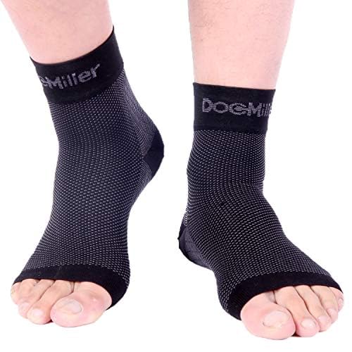 [Australia - AusPower] - Doc Miller Foot Ankle Compression Sleeve Support for Pain Relief, Achilles Tendonitis, Neuropathy - Nano Socks for Women & Men, Toeless Socks - Compress Sleeves for Fatigue, Feet Relief Black Medium 