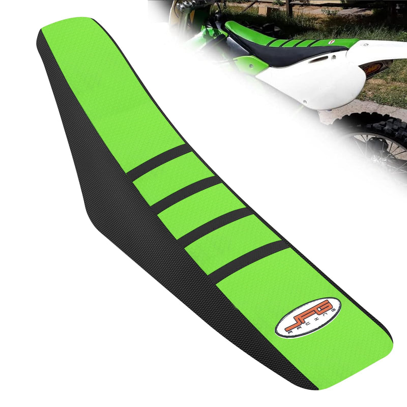 JFG RACING Dirt Bike Seat Cover,Motorcycle Cushion with Non-Slip Rubber Striped for KX65 2000-2024/KLX110 2002-2024 - Green