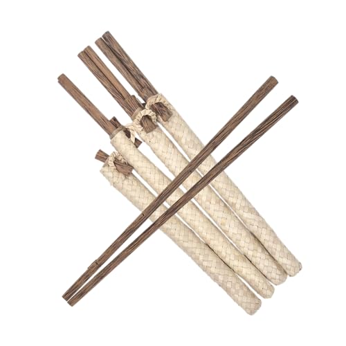 Hawaiian Coconut Wood 10” Long Chopsticks and Holders in Lauhala Sleeves Set of 4