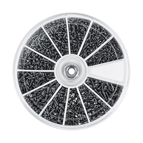 600pcs 12 Kinds of Small Screws Nuts Assortment Kit M1 M1.2 M1.4 M1.6 with Plastic Box for Watches Glassess Electronics with Plastic Box