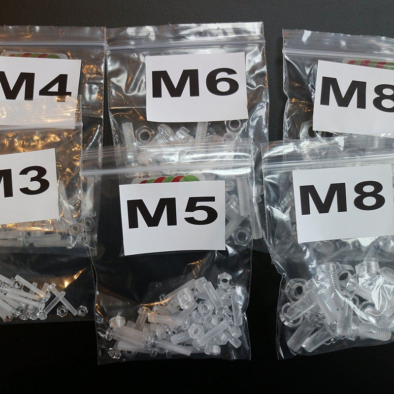 [Australia - AusPower] - Pack of 100, M3, M4, M5, M6, M8 - Transparent Clear Plastic Acrylic Nuts & Bolts -Acrylic Plastic Screws, M3, M4, M5, M6, M8, Washers 
