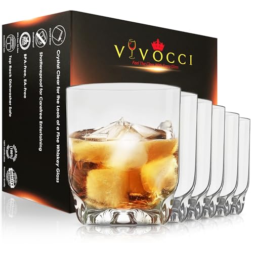 Vivocci Unbreakable Tritan Plastic 12.5 oz Whiskey & Double Old Fashioned Bar Glasses - Thumb Indent Heavy Base - Ideal for Bourbon & Scotch - Upscale Men's Gift - Dishwasher Safe Barware - Set of 6 12.5 oz, Set of 6