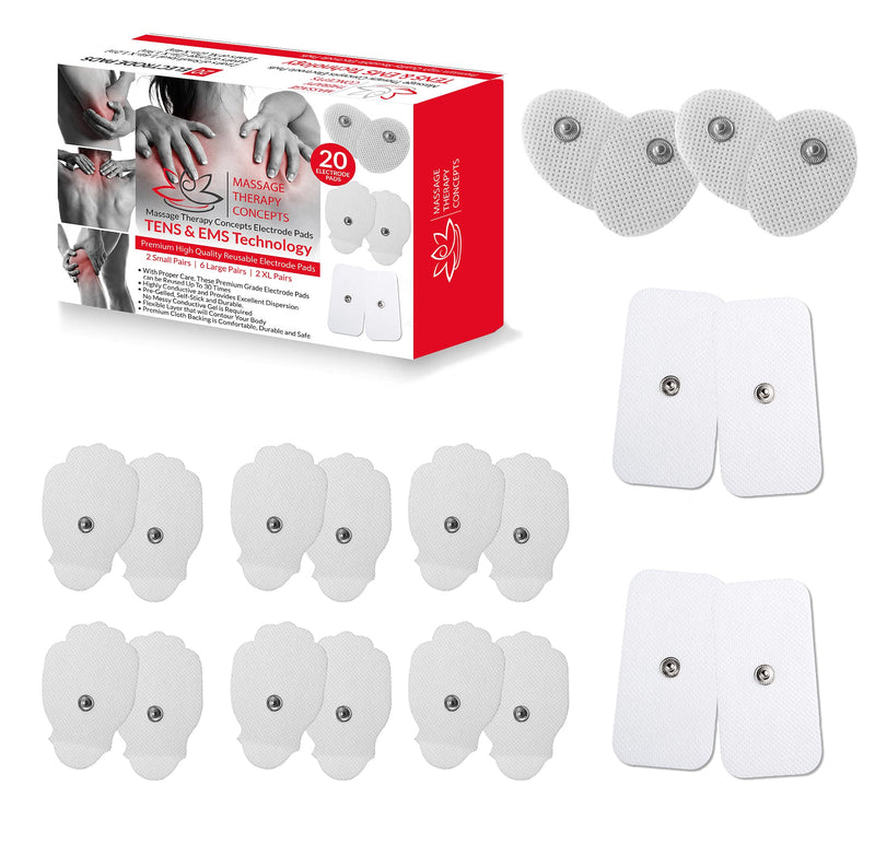 [Australia - AusPower] - TENS Unit Pads - Premium Quality Snap Replacement Electrodes for TENS and EMS Electrotherapy - Self Adhesive Reusable Patches up to 30 Times (20 Pads) Combo (S, L, XL) 20 Piece Set 