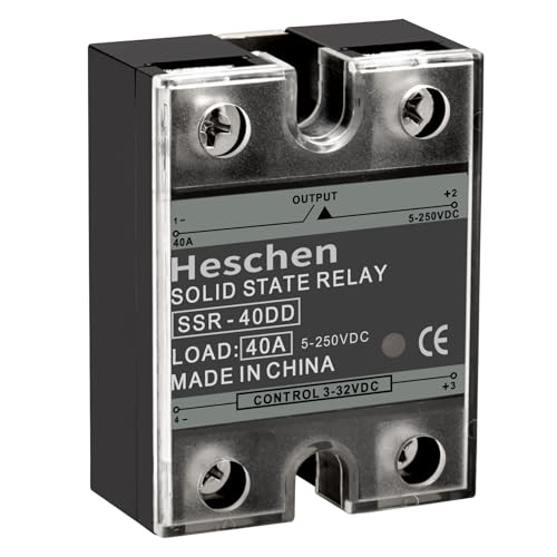 Heschen Single Phase DC/DC Solid State Relay, SSR-40DD, Input 4-32VDC, Output 24-220VDC, 40A 50-60Hz
