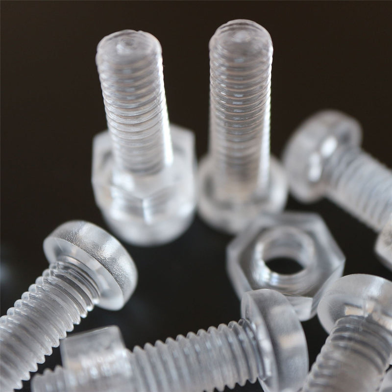 [Australia - AusPower] - Pack of 60 Transparent Clear Plastic Acrylic M6 x 20mm Nuts & Bolts, Washers - Acrylic Plastic Screws, (15/64 x 25/32 in) 