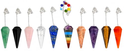 Wholesale Gem Shop 10 Piece Assorted Natural Crystal Pendulum Set, Gemstone Reiki Pendulums for Dowsing, Chakra Healing, Meditation, Divination, Energy Work & Metaphysical Gifts