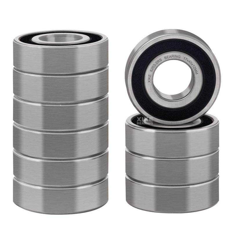 [Australia - AusPower] - XiKe 10 Pcs 6203-2RS Double Rubber Seal Bearings 17x40x12mm, Pre-Iubricated for High RPM,Stable Performance and Cost Effective, Deep Groove Ball Bearings. 