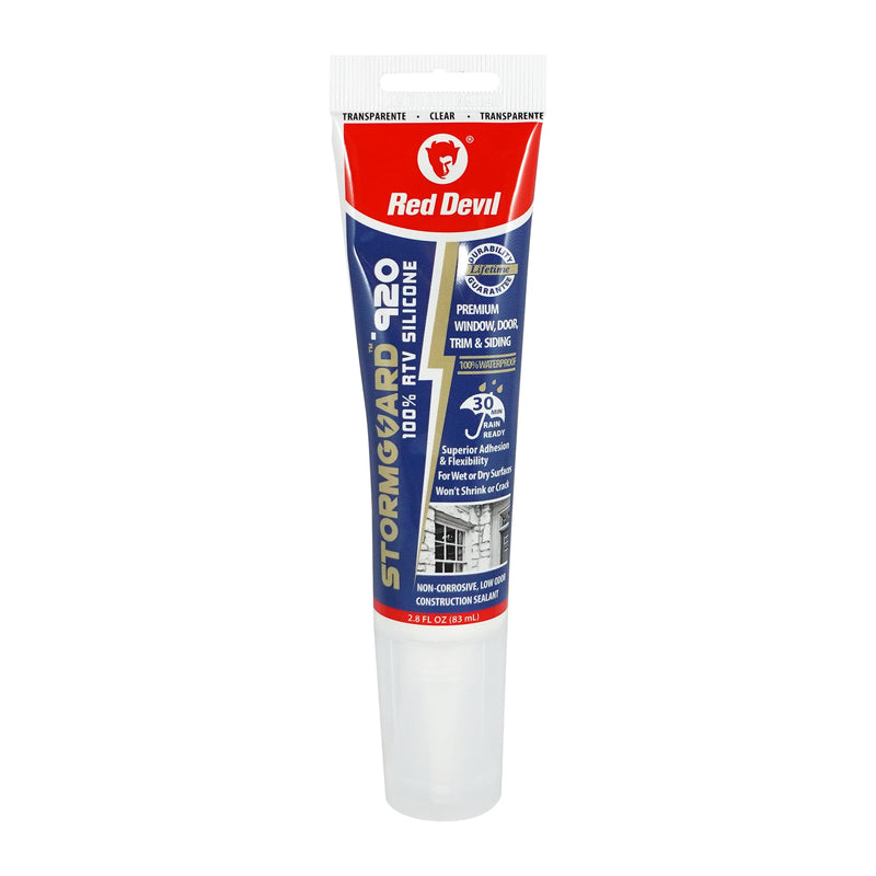 [Australia - AusPower] - Red Devil 0795 StormGuard 920 100% RTV Silicone Window and Door Sealant, A Water-Resistant Adhesive for Interior and Exterior Use, 2.8 oz. Tube, Clear, 1-Pack 1 - Pack 2.8 oz. 