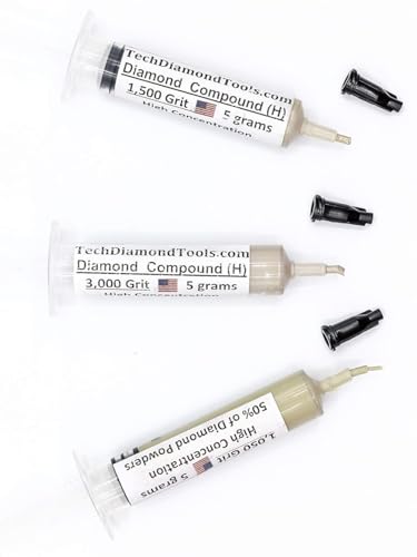 TechDiamondTools Diamond Polishing Paste Kit — 3 Grits (1050, 1500, 3000) | USA Made | Oil-Based Syringes | Progressive Polishing Set for Metal, Glass, Gemstone, Knife, Jewelry | 50% Diamond Powder 1050 1500 3000 Grit High 50% concentration