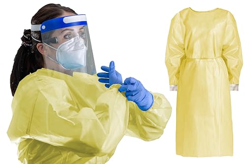 Tiga-Med disposable protective gown, fully PE-coated – Yellow non-woven gown 139 × 139 cm with reinforced cuffs – Liquid barrier for care, hygiene and cleaning 10