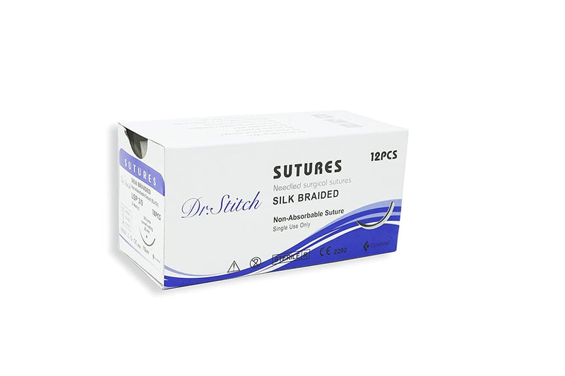 [Australia - AusPower] - CynaMed Suture Thread with Needle (12-Pack) - Training Sutures Pkg. of 12 - 'Black' Threads (12, 5/0, 19mm Blade, 1/2 Reverse Cutting) 