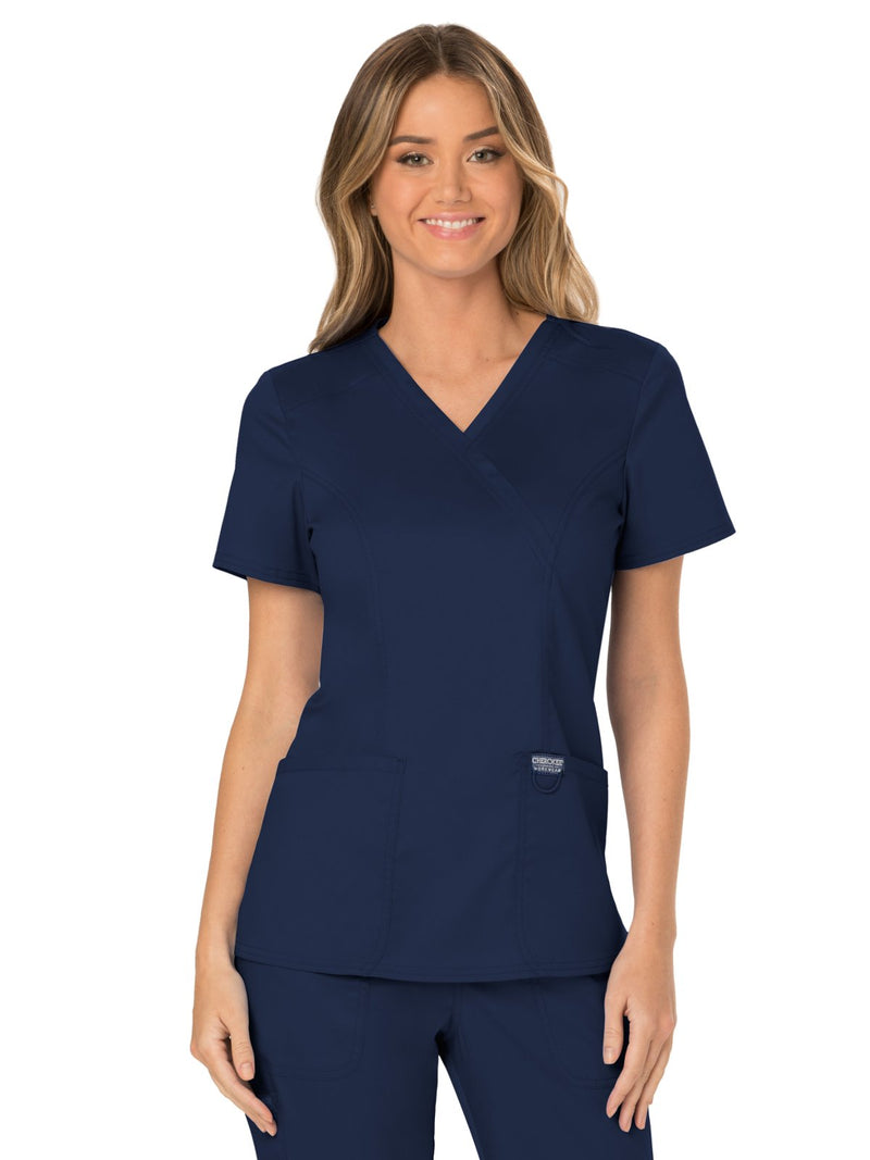 [Australia - AusPower] - Cherokee Scrubs for Women Mock Wrap Top with 3 Pocket, Back Princess Seams WW610 Large Navy 