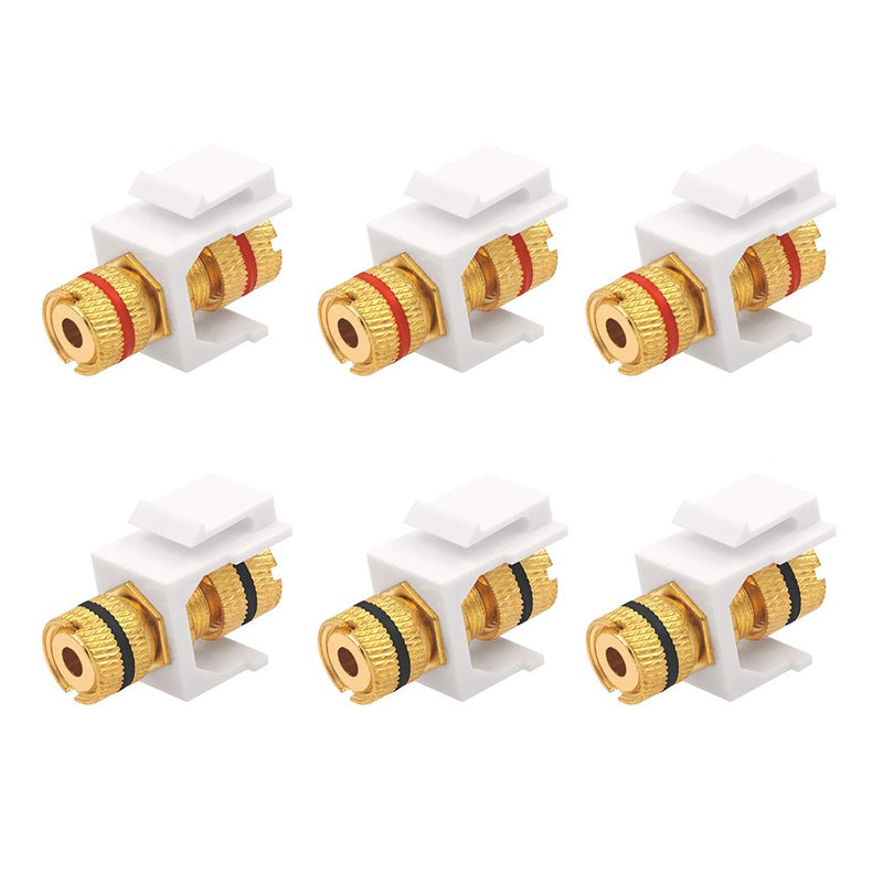 [Australia - AusPower] - VCE Banana Jack Binding Post Keystone Jack Insert with Black & Red Rings, Screw Type Audio Speaker Keystone, 3 Pairs/6 Pack 