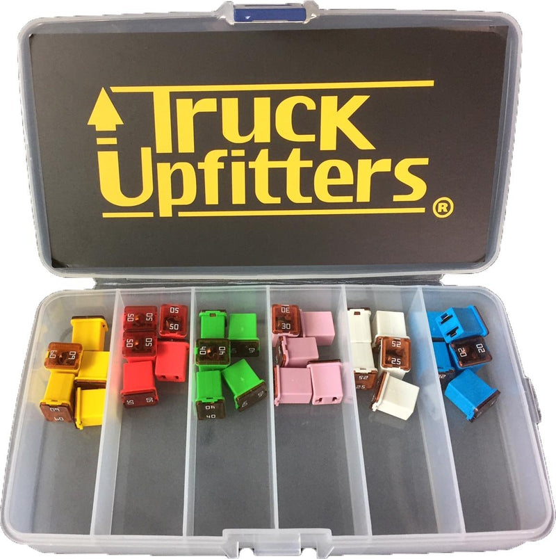 [Australia - AusPower] - Truck Upfitters 30pcs Automotive Fuses Assortment Kit | Low Profile Auto Fuses for Pickup Trucks, Cars, SUVs | J Case Box Shaped Car Fuse Kit | 20A, 25A, 30A, 40A, 50A, 60 Amp Fuse (5 Each) 