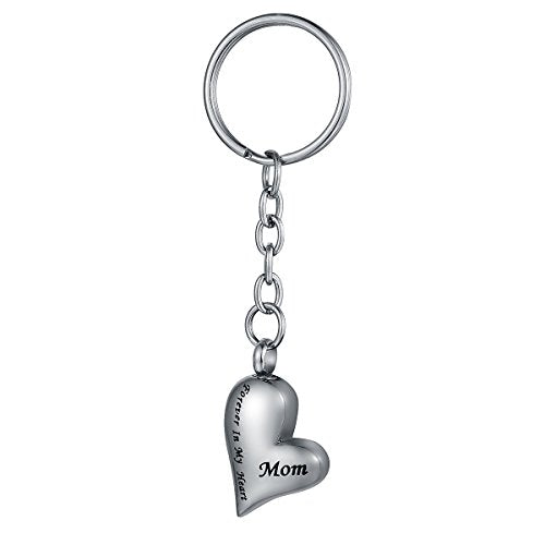 COCO Park Engraving Mom Love Heart Urn Pendant Keyring Stainless Steel Cremation Jewelry for Ashes Memorial Keepsake Keychain