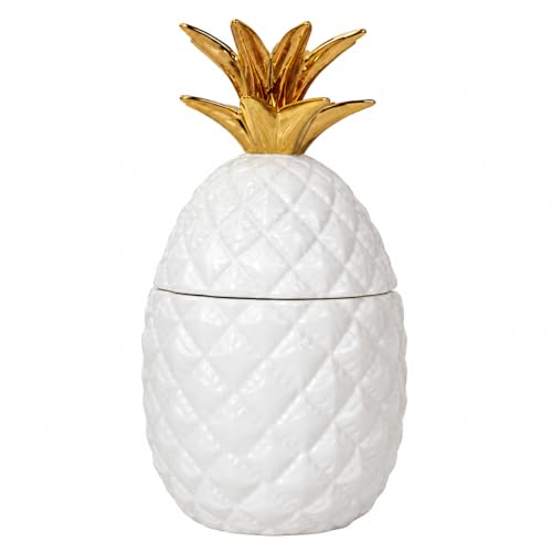 Comfy Hour 9.3 Inch Pineapple Cookie Jar, Pineapple Jar With Lid White and Gold