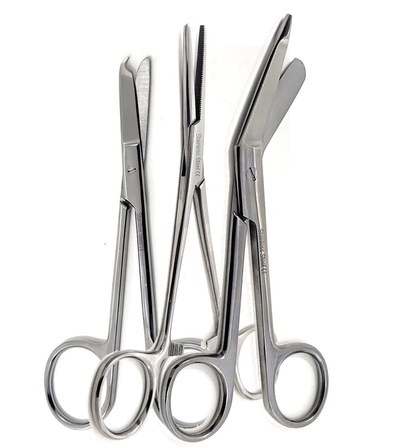 [Australia - AusPower] - Set of 3 Bandage Scissors 5.5", Stitch Scissors 4.5" and Hemostat 5.5" Straight Made of Premium Quality Stainless Steel Scissors Silver 