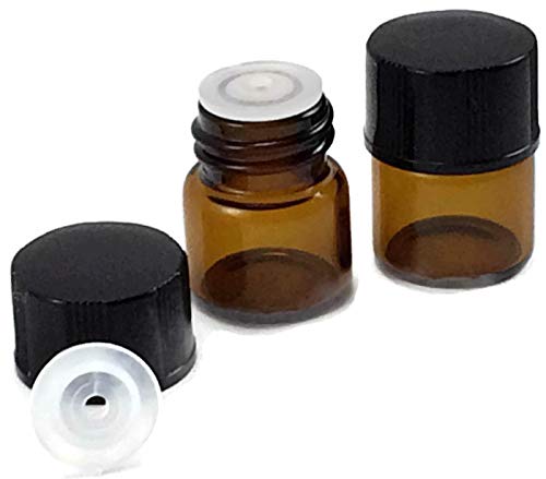 1/4 Dram (1ml) AMBER Glass Vial (144)- Flat Black Screw Cap w/Orifice Reducer and Seal - Pack of 144