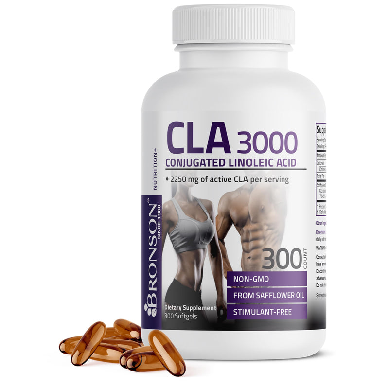 [Australia - AusPower] - Bronson CLA 3000 Extra High Potency Supports Healthy Weight Management Lean Muscle Mass Non-Stimulating Conjugated Linoleic Acid 300 Softgels 300 Count (Pack of 1) 