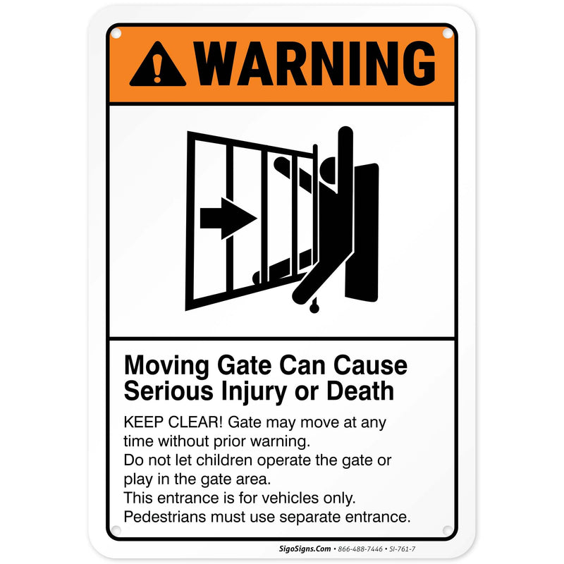Moving Gate Sign, Moving Gate Can Cause Serious Injury or Death 10x7 Inches, Rust Free .040 Aluminum, Fade Resistant, Made in USA