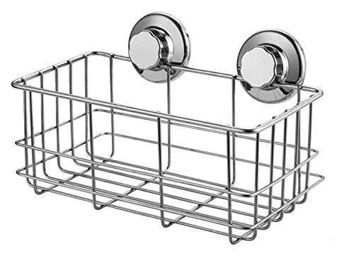 SANNO Suction Cup Shower Caddy Bath Wall Shelf, Deep Bathroom Basket Large Shower Caddy Bath Organizer Kitchen Storage Basket for Gel Holder Bathroom Storage Shampoo, Conditioner -Stainless steel stainless-1