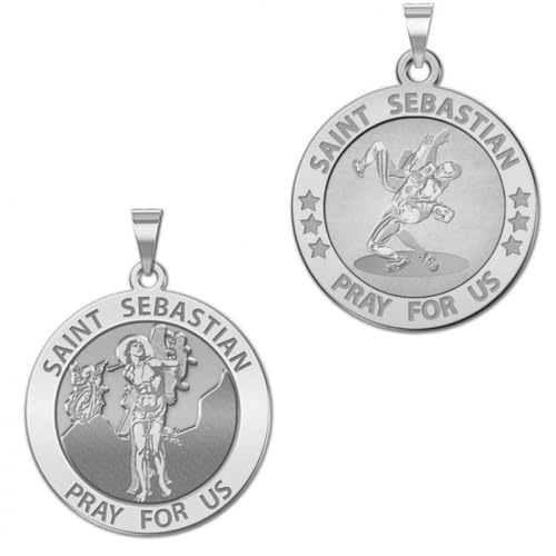 PicturesOnGold.com Wrestling - Saint Sebastian Doubledside Sports Religious Medal - 2/3 Inch Size of Dime, Silver
