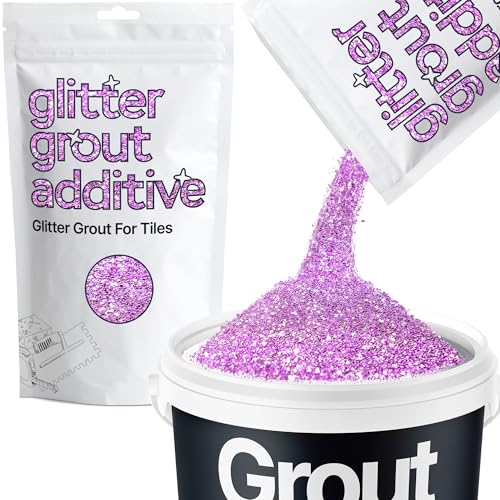 Hemway lavender purple glitter grout additive with metallic flakes, 100g tub for tile grout