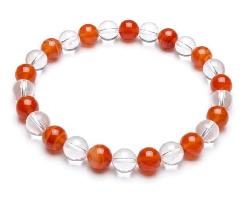 Clear Quartz Carnelian Beaded Bracelet Crystal Healing Fashion Jewelry Men Women Gift Positive Energy Wellness Gemstone
