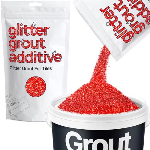 Hemway red glitter grout additive with metallic flakes, 100g container for tile grout