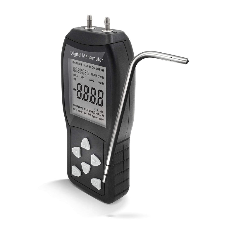 [Australia - AusPower] - AR1890P1, Digital Air Pressure Manometer to Measure Gauge & Differential Pressure ±13.79kPa / ±2 psi / ±55.4 H2O with 304 Stainless Steel Static Tube 5.13" x 2.34" Length 