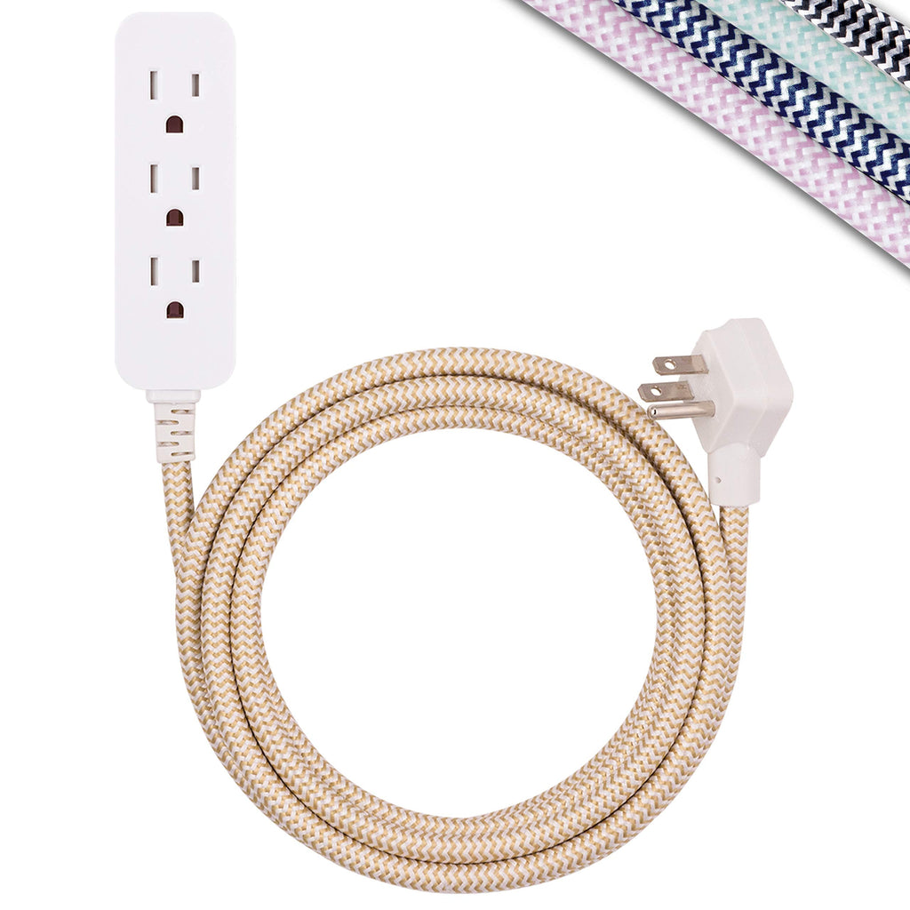[Australia - AusPower] - Cordinate 3 Outlet Power Strip Surge Protector Indoor Outdoor Extension Cord 16 Gauge 10 Ft 3 Prong Braided Extension Cords Flat Extension Cord Heavy Duty UL-Listed Brown/White 37916 