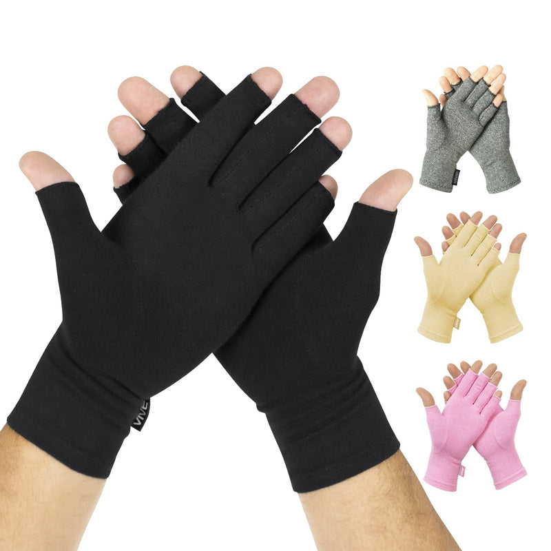 [Australia - AusPower] - Vive Rheumatoid Arthritis Gloves - Men and Women Fingerless Compression Wrap for Hand Pain and Osteoarthritis - Black Hand Wrap for Arthritic Joint Symptom Relief - Open Finger Fit Medium 