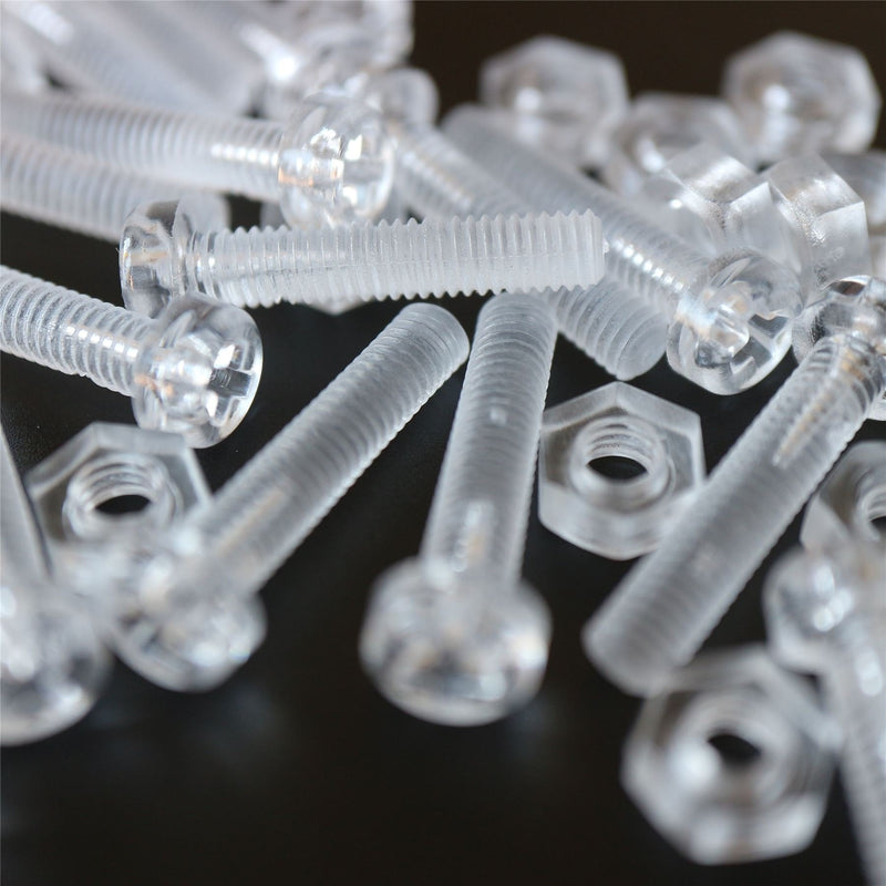 [Australia - AusPower] - Pack of 60 Transparent Clear Plastic Acrylic M4 x 20mm Nuts & Bolts, Washers - Acrylic Plastic Screws, (5/32 x 25/32 in) 