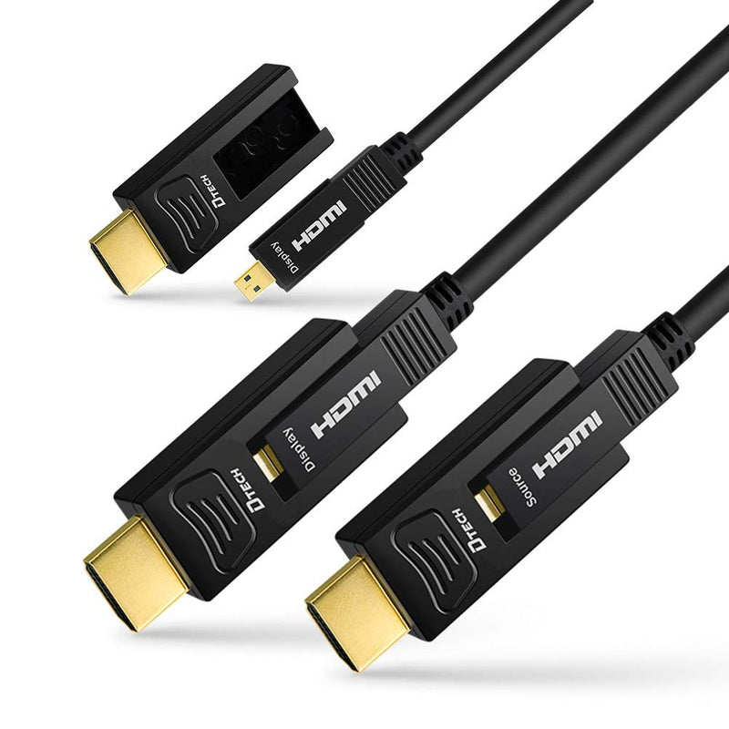 DTECH Fiber Optic HDMI Cable 50 Feet 4K 60Hz 444 Chroma Subsampling 18Gbps High Speed Ultra HD with Dual Connector Micro HDMI and Standard HDMI Cord Compatible with TV Projector Computer Monitor 50ft