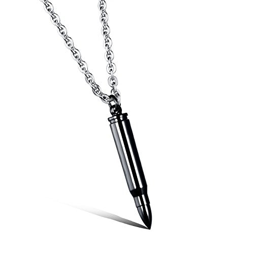 Bullet Ashes Necklace Holder Memorial Keepsake Stainless Steel Urn Pendant Necklace Cremation Jewelry Black