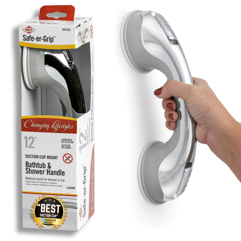 Safe-er-Grip Safe-er-Grip Changing Lifestyles Suction Cup Grab Bars for Bathtubs & Showers; Safety Bathroom Assist Handle, Chrome, 12 inches No Color 12 inch (Pack of 1)