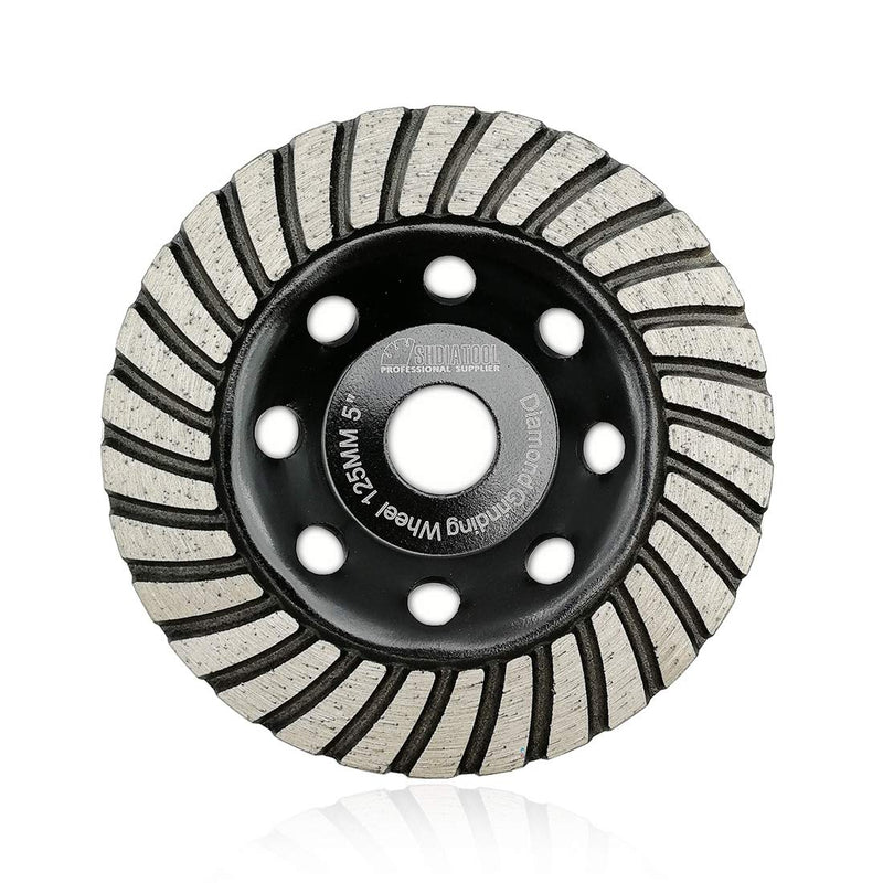 SHDIATOOL 5 Inch Turbo Row Diamond Grinding Cup Wheel for Concrete Granite Marble Masonry Brick Fits 7/8 Inch -5/8 Inch Arbor Turbo Rows