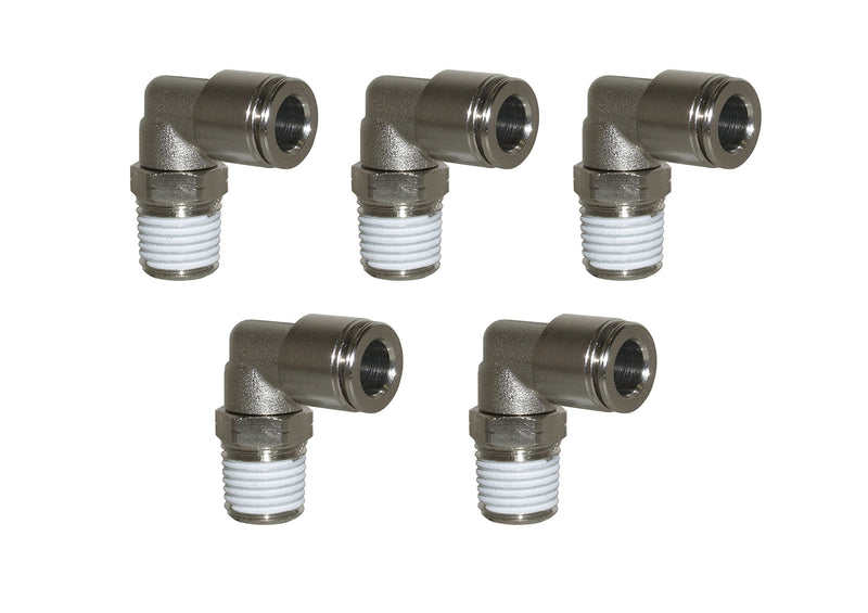 [Australia - AusPower] - PneumaticPlus PN15 Series Push to Connect Tube Fitting, Male Elbow (1/4" Tube X 1/8" NPT) - Pack of 5 1/4" Tube X 1/8" NPT 