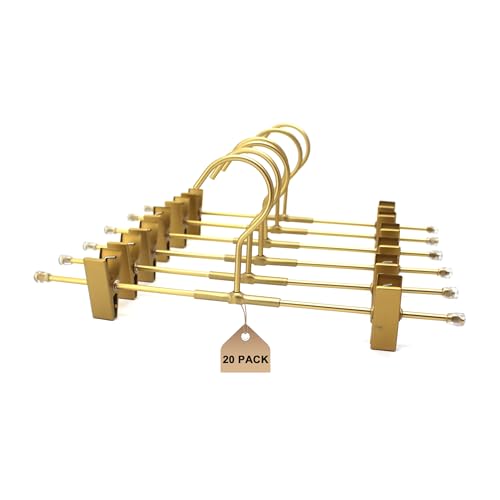 Shorts Hangers 20 Pack Jeans Hangers for Closet 11.8" Gold Aluminium Hangers with 2 Adjustable Clips Pants Hanger Shirt Slim Hangers for Men Women Metal Hangers