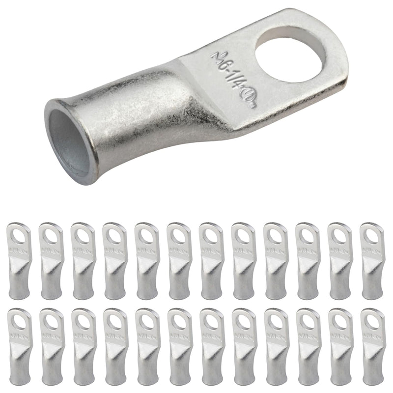 [Australia - AusPower] - SELTERM 25pcs 6 AWG 1/4" Stud Marine Grade Tinned Copper Battery Cable Lugs, 6 Gauge Ring Terminals, UL Wire Lugs Electrical Battery Cable Ends, Tinned Copper Lugs Battery Terminal Connectors 6 Awg - 1/4" (M6) Ring 25 