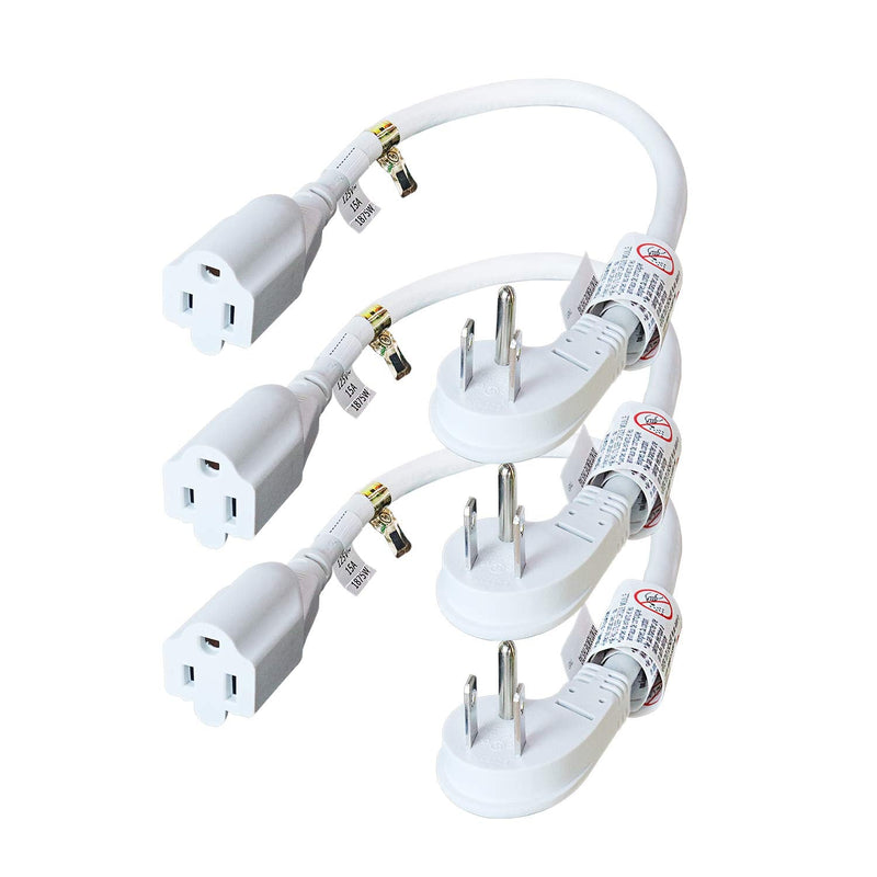 [Australia - AusPower] - FIRMERST 1875W Flat Plug 1Ft Extension Cord 15A for Kitchen Home Appliance Office White (3 Pack) 3 