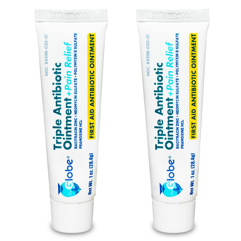 [Australia - AusPower] - (2 Pack) Globe 1oz Triple Antibiotic Ointment + Pain Relief, Dual Action Maximum Strength First Aid Ointment Soothes and Heals Painful Minor Scratches and Wounds and Prevents Infection 
