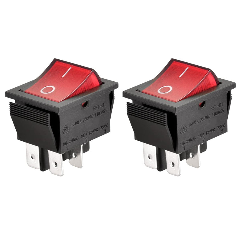 [Australia - AusPower] - Rocker Switch ON-OFF DPST 4 Terminals Red light 16A 250VAC 2Pack 
