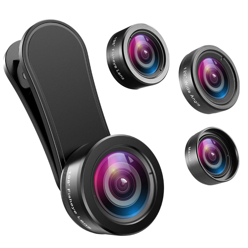 [Australia - AusPower] - Criacr Phone Camera Lens, 198°Fisheye Lens, 120° Super Wide Angle Lens, 20X Macro Lens, for Tik Tok, Vlog Video, Clip on Phone Lens for iPhone 12 12 Pro, 11, XS, XR 8 7 Plus 7, Samsung, Smartphones 