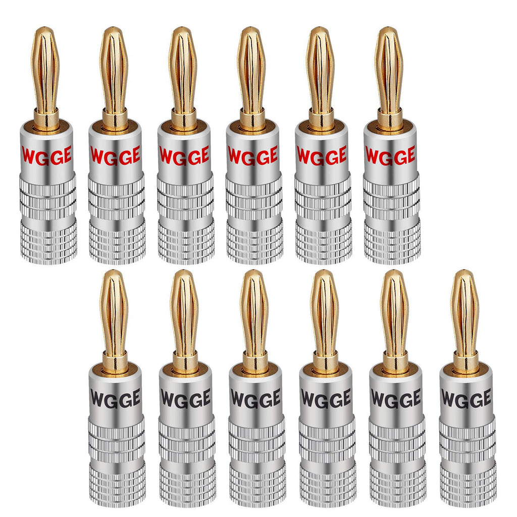 [Australia - AusPower] - WGGE WG-009 Banana Plugs Audio Jack Connector 6 Pairs / 12 pcs, 24k Gold Dual Screw Lock Speaker Connector for Speaker Wire, Wall Plate, Home Theater, Audio/Video Receiver and Sound Systems 6 Pairs (12 plugs) 