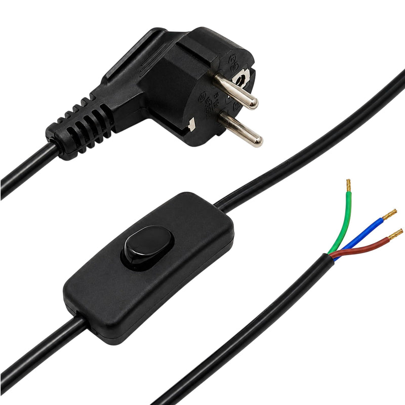 Connection Cable 1.5 m for Table Lamp or Ceiling Light 3 Core CE VDE 250 V Lamp Lead Black Cable + Toggle Switch Connecting Cable Fully Wired