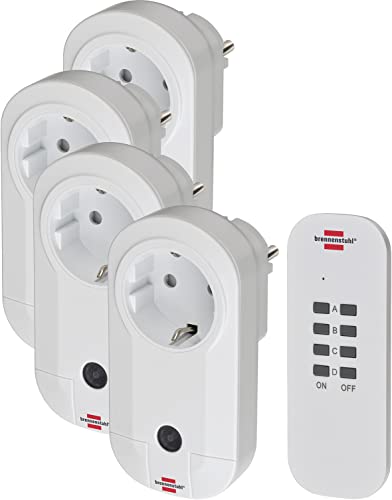 Brennenstuhl Radio Switch Set RC CE1 4001, Set of 4 Radio Sockets | Indoor, with hand-held transmitter and increased touch protection, white