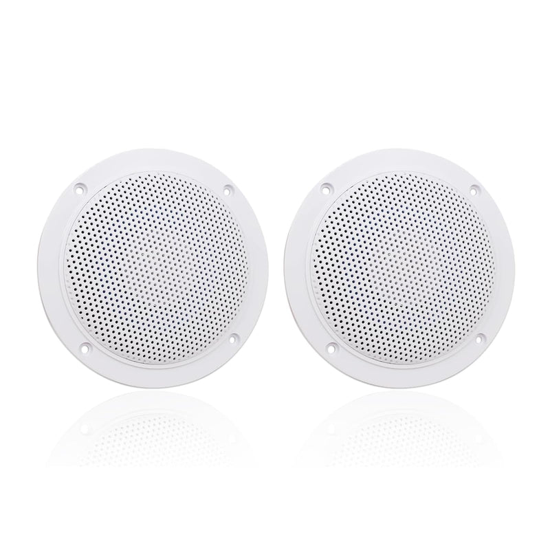 Herdio 4 Inches Waterproof Marine Ceiling Speakers with 160 Watts Power, Handling for Kitchen Bathroom Boat Car RV Camper Motorcycle Cloth Surround and Low Profile Design - 1 Pair (White) White